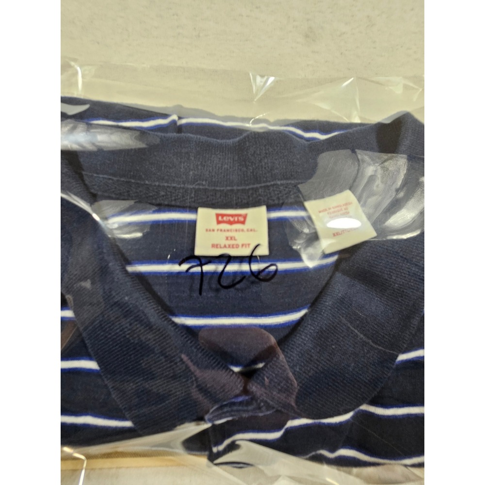 Levis Mens XXL Relaxed Fit Striped Polo Shirt Navy Blue White‎ 00308-0000 - Picture 10 of 10